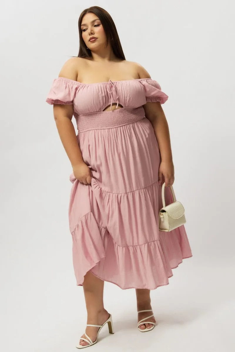 Pink Midi Dress Short Sleeve Hole Front Toast Time Trendy casual event dress
