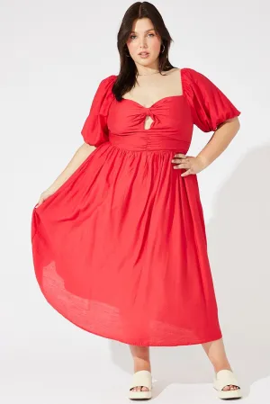 Bazaar Lane Casual yet dressy midi Red Ruched Waist Detail Midi Dress