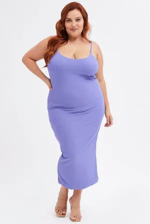 Purple Rib Jersey Midi Dress Tie Waist Timeless Design