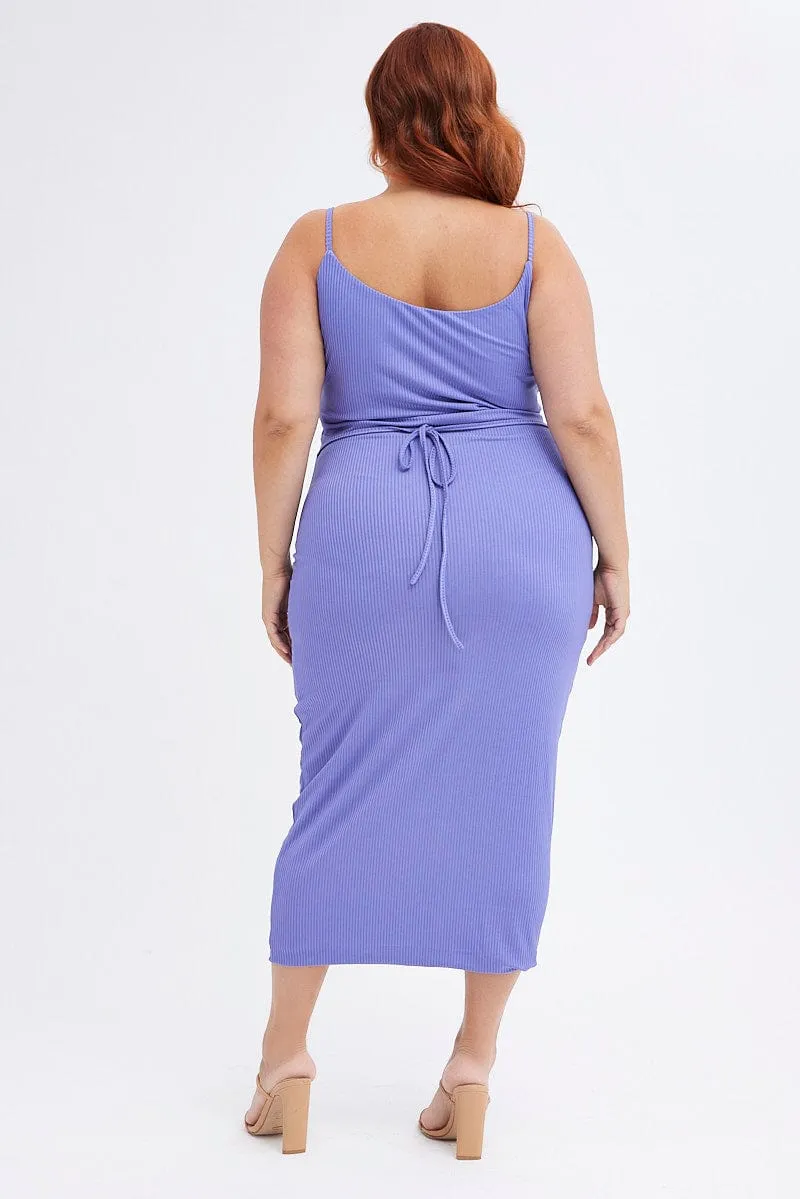 Free Movement Elegant and timeless look Purple Rib Jersey Midi Dress Tie Waist