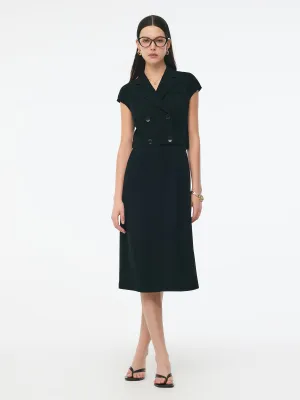 Crystal Light Photo Spot Triacetate Faux Two-Piece Cap Sleeve Women Blazer Midi Dress