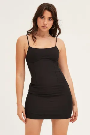 Casual Glam Scene Mood Black Mini Dress Cotton Sateen
