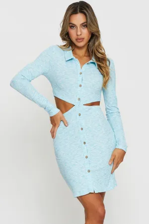 Grey Ribbed Cut Out Short Sleeve Mini Dress Weekend Fun Glam Power