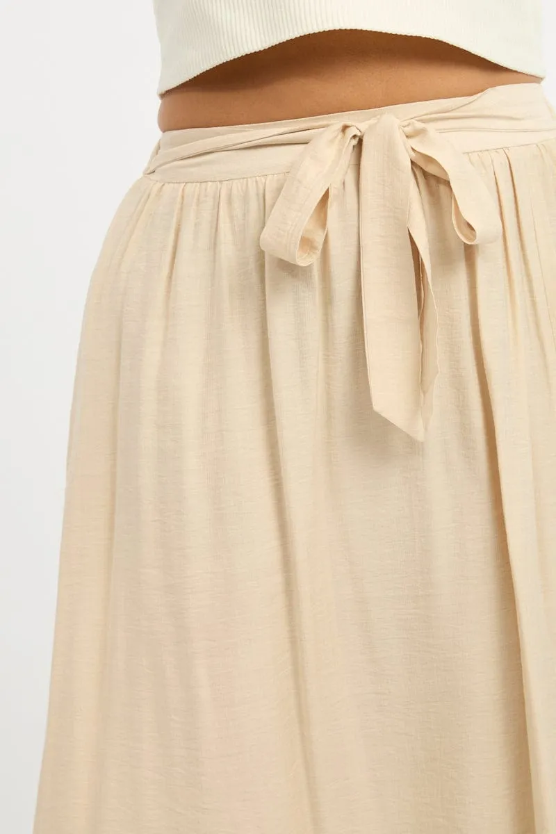 Beige Tie Waist Split Side Maxi Skirt City Look