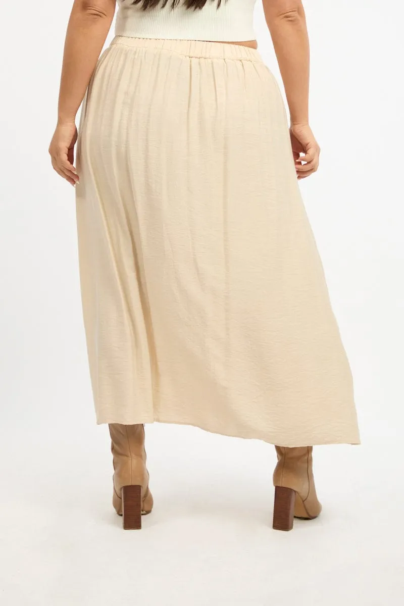 Beige Tie Waist Split Side Maxi Skirt Outfit Mix