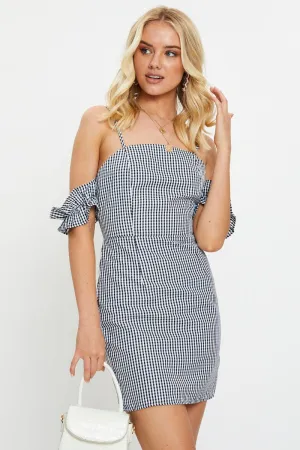 Check Gingham Off Shoulder Mini Dress Neon Mood Charming Chic Wear
