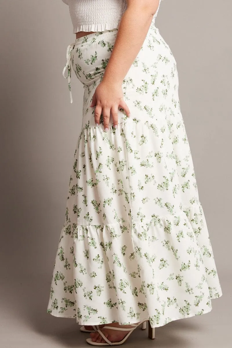 Recycled Material Green Ditsy Elastic Waist Maxi Skirt