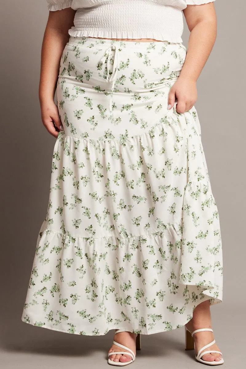 Layer Combo Green Ditsy Elastic Waist Maxi Skirt