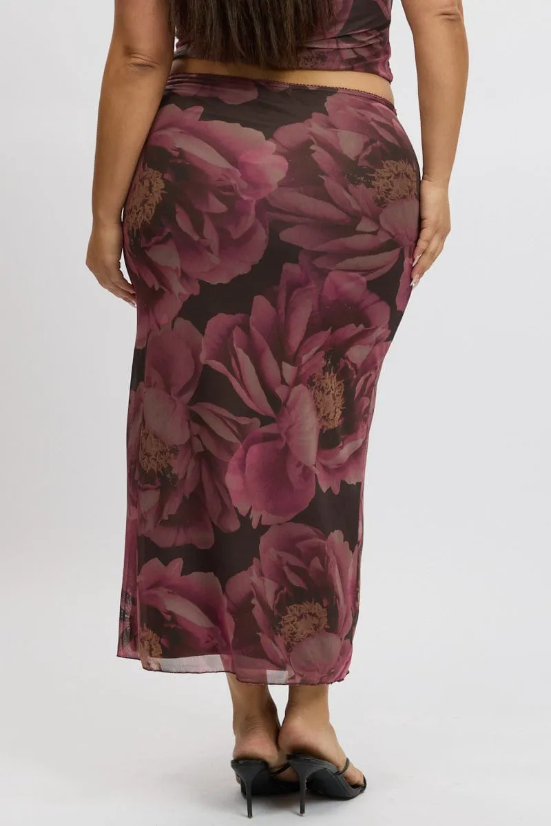 Multi Floral Mesh Skirt With Bow Trim Sustainable Fabric