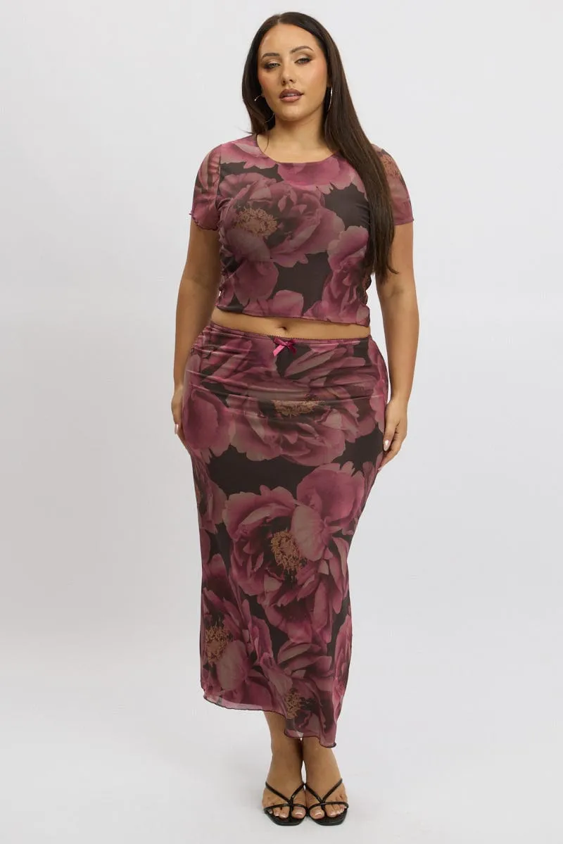 Multi Floral Mesh Skirt With Bow Trim Creative Fashion Easy Motion