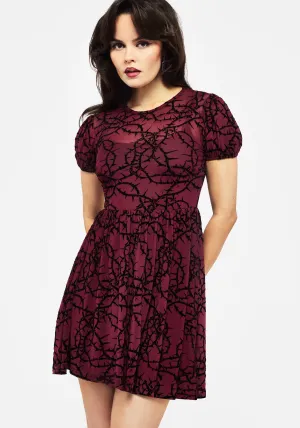 Prickle Thorn Print Mesh Puff Sleeve Mini Dress Fearless Charm