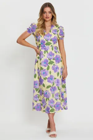 Print A Line Dress Maxi Sage Green