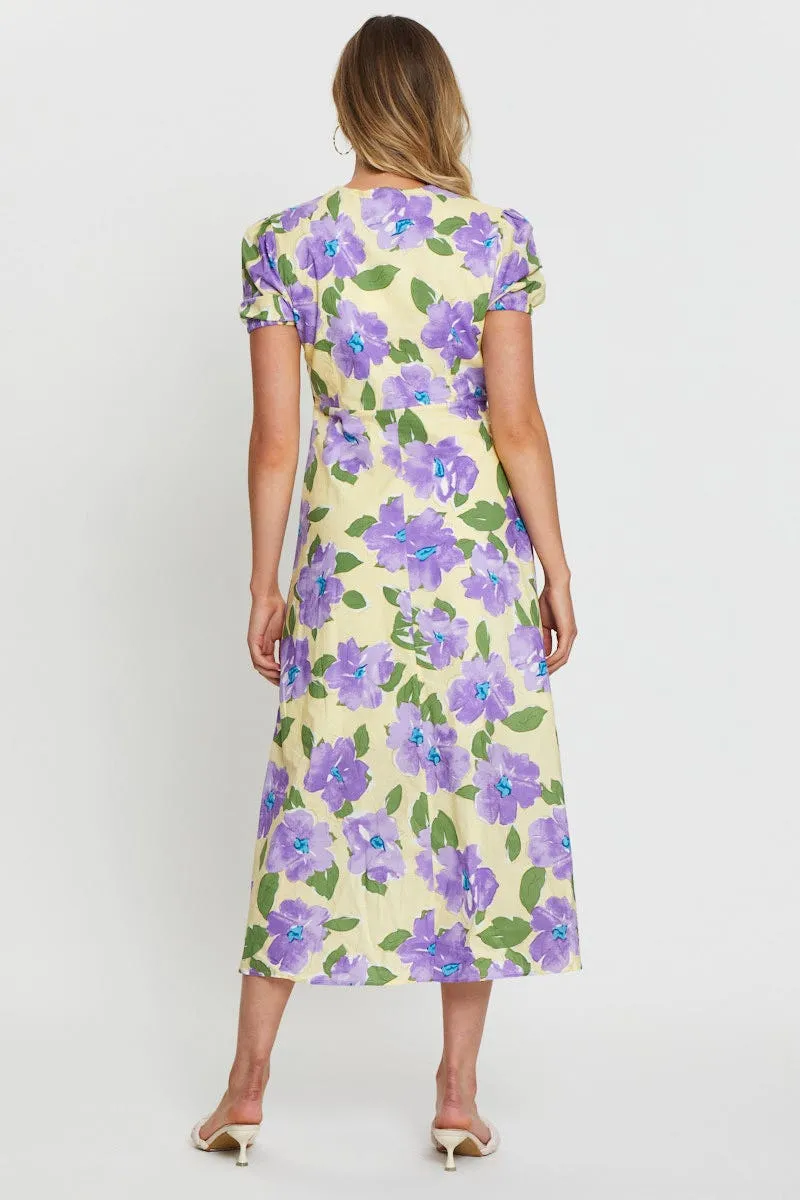 Print A Line Dress Maxi Black Chic