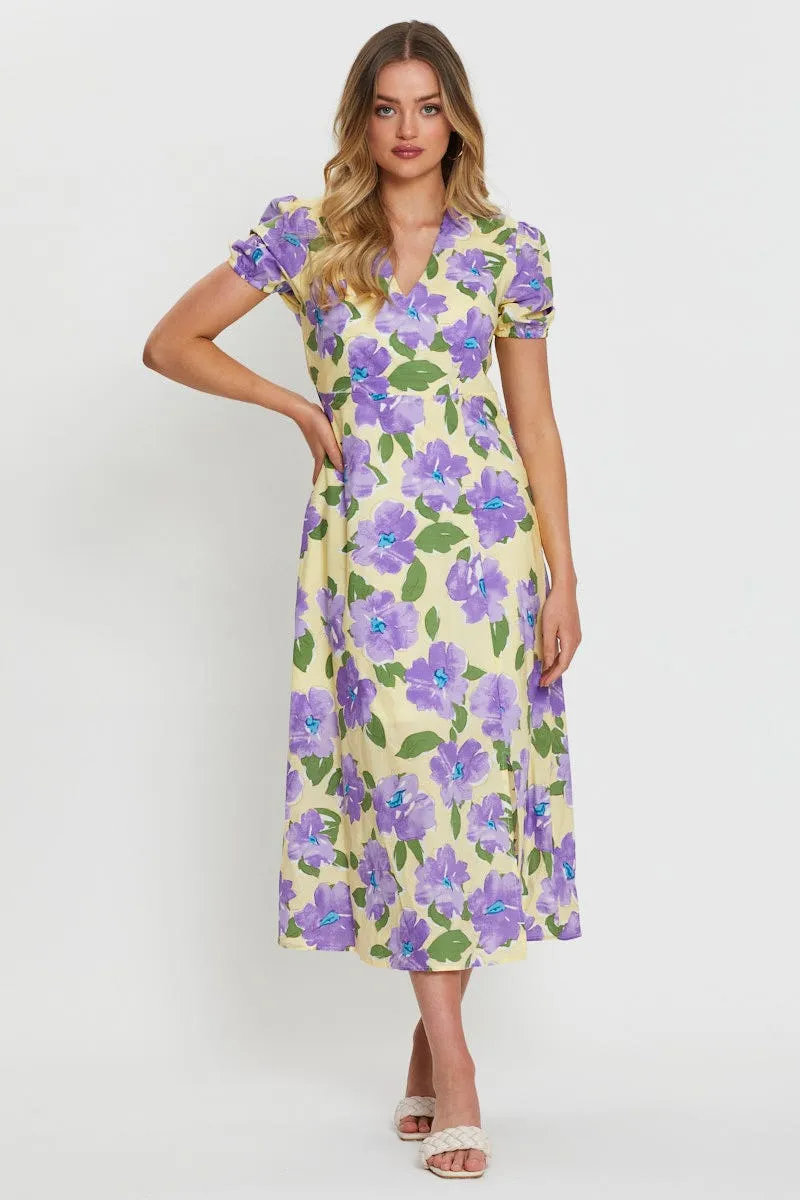 Print A Line Dress Maxi Sage Green