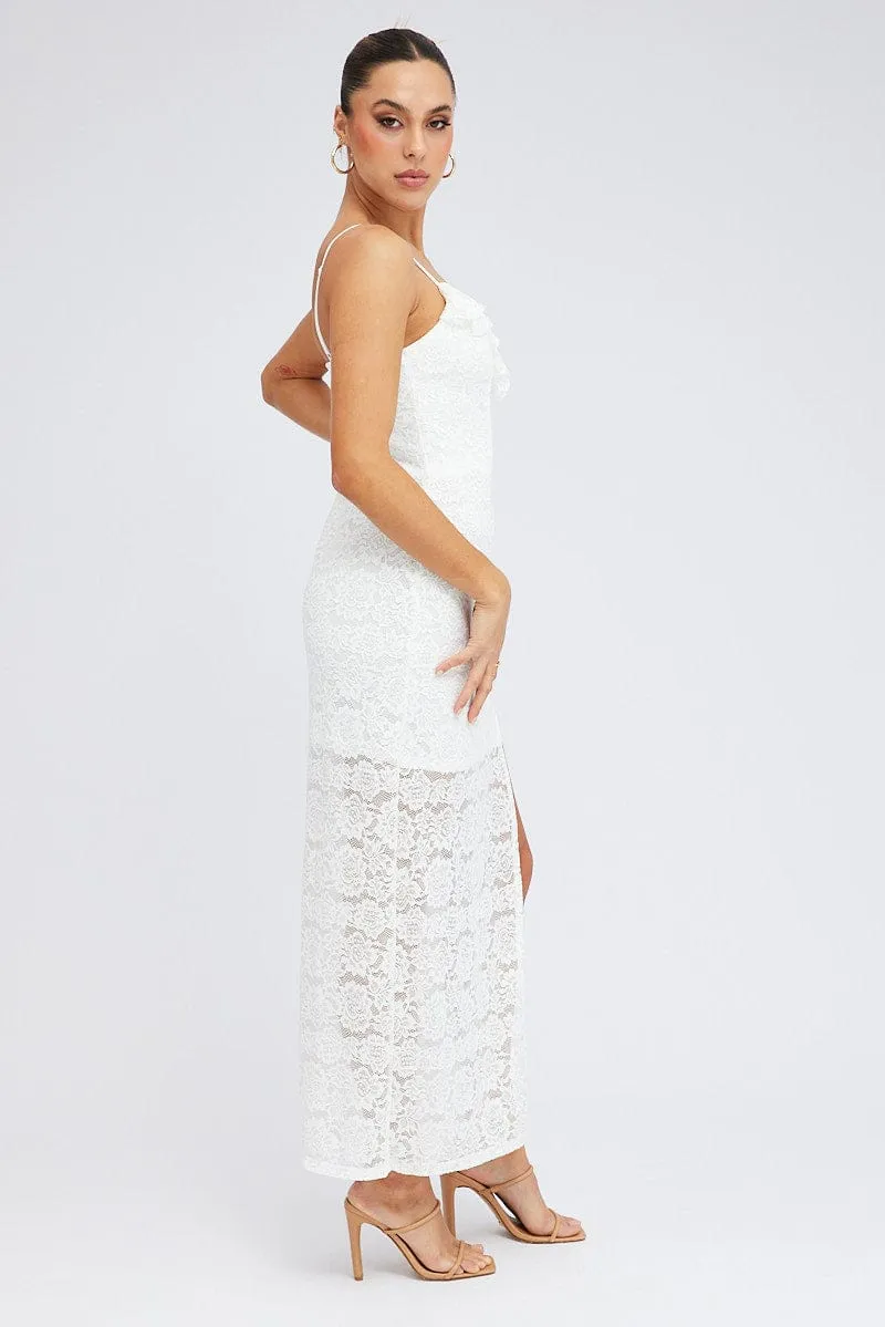 Lavender Glow White Maxi Dress Sleeveless Side Split Lace