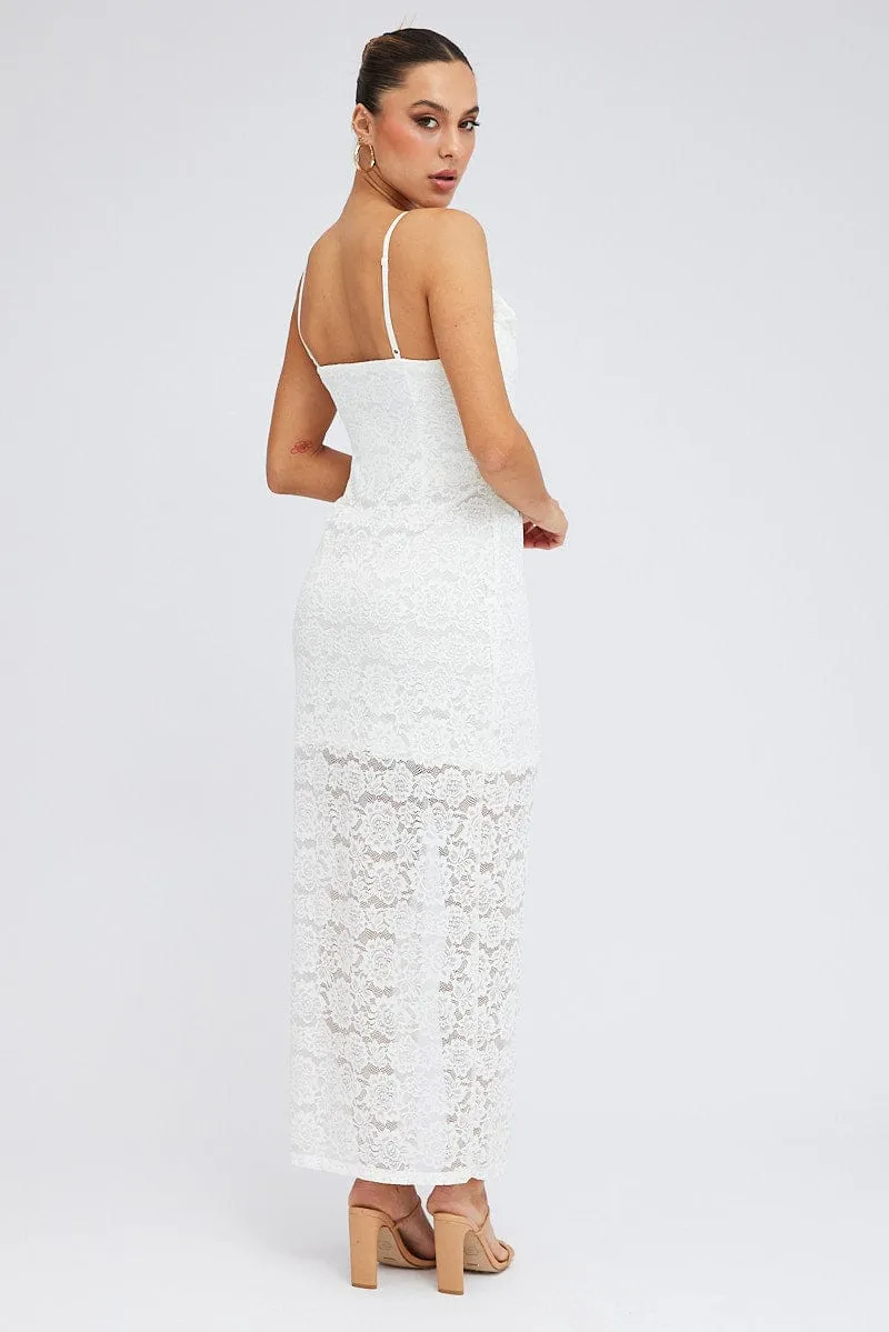 White Maxi Dress Sleeveless Side Split Lace Classic sleeveless floor dress