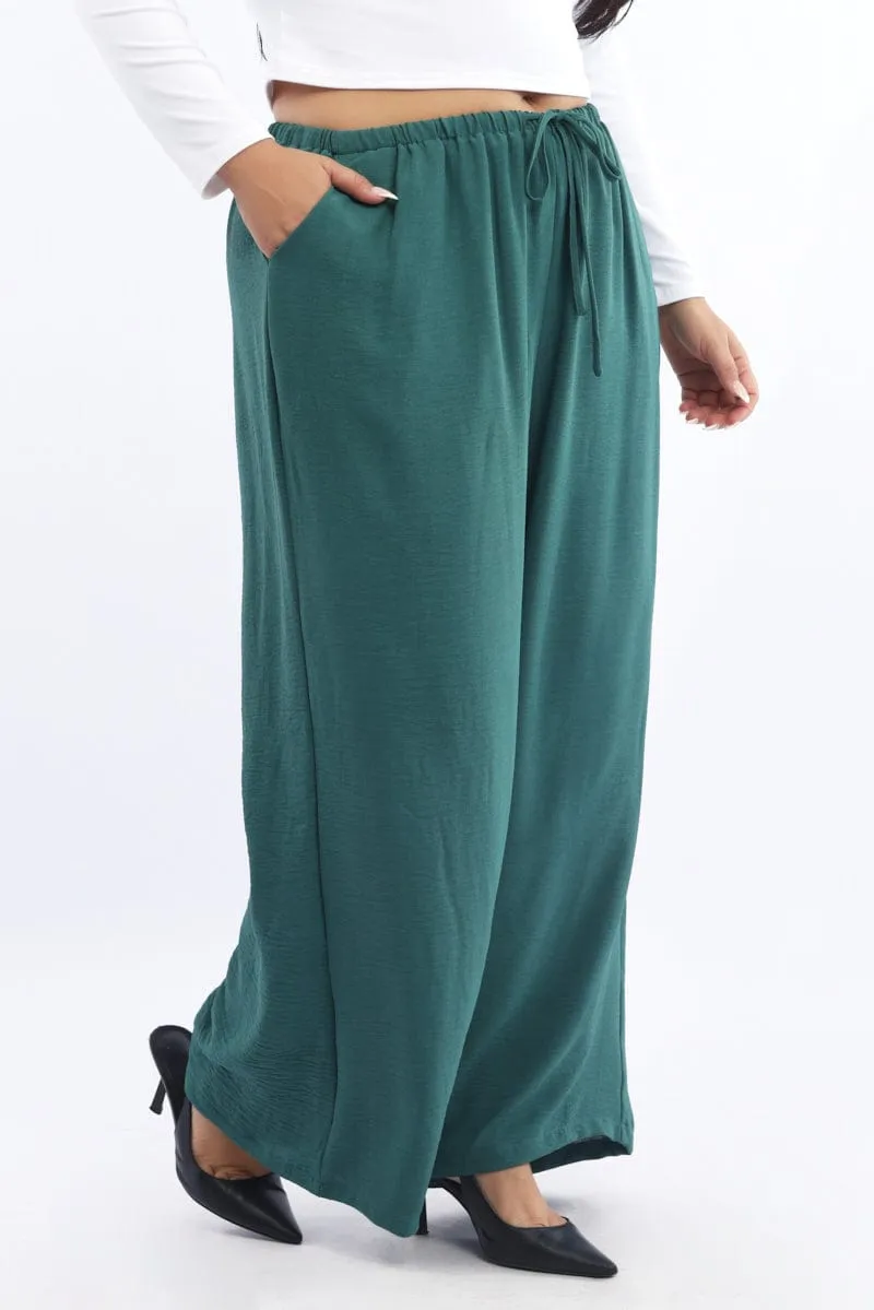 StaticDissipative Green Textured Georgette Lined Wide Leg Pants