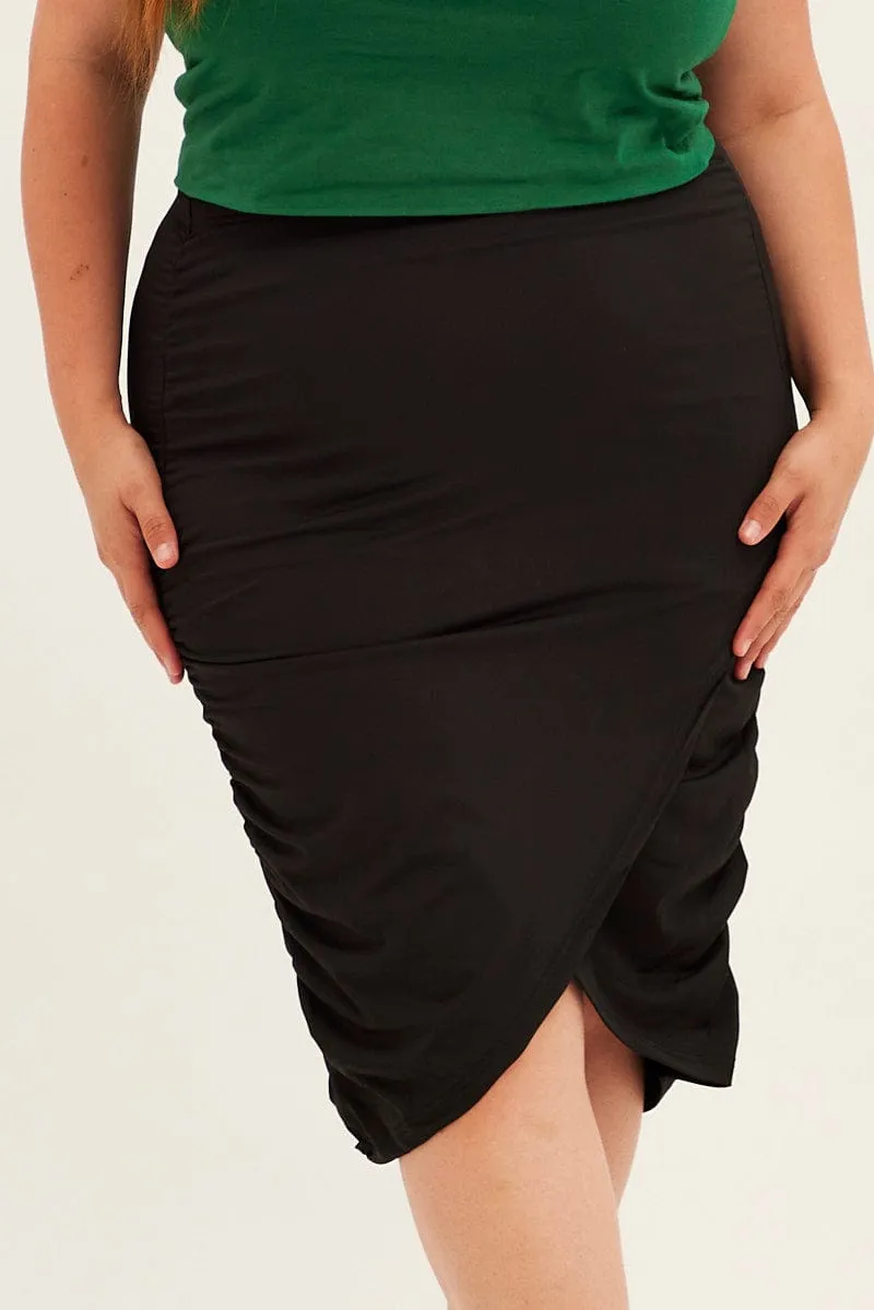 Black Knee Skirt Jersey Ruched Bodycon Easy Movement Effortless Feel
