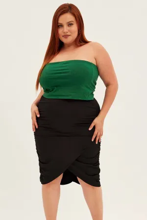 Black Knee Skirt Jersey Ruched Bodycon Daytime Look