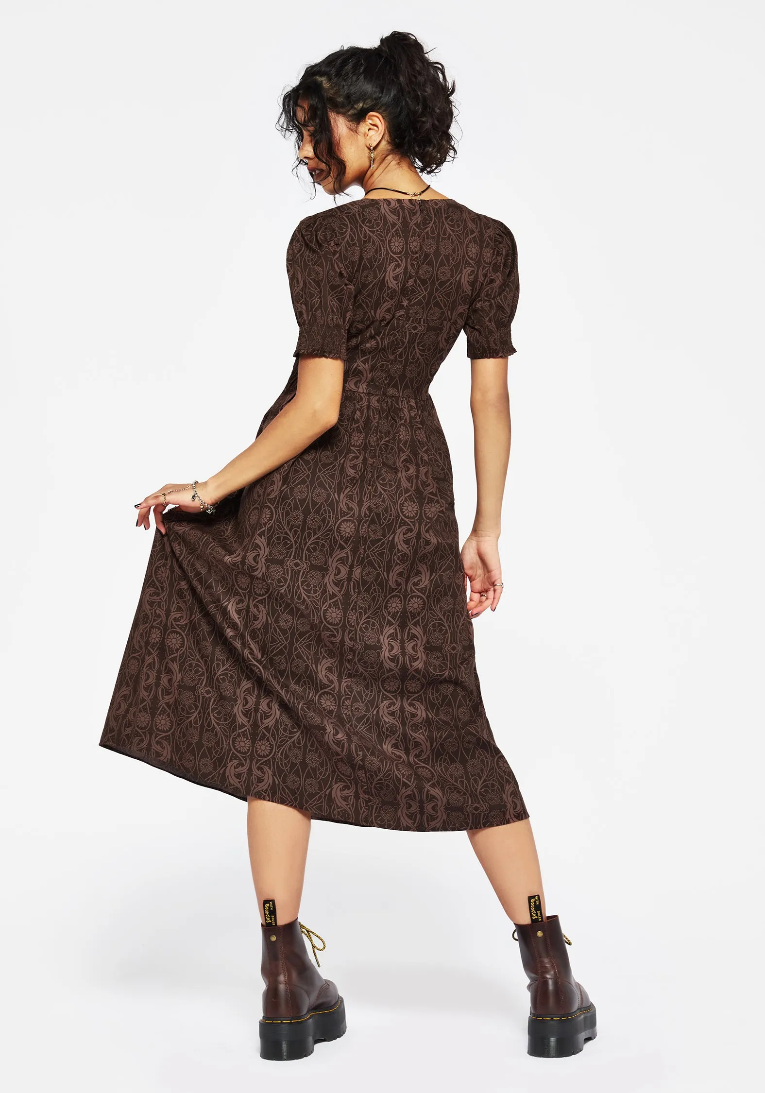 Fianna Midi Dress - Brown Polished Style Subtle Elegance