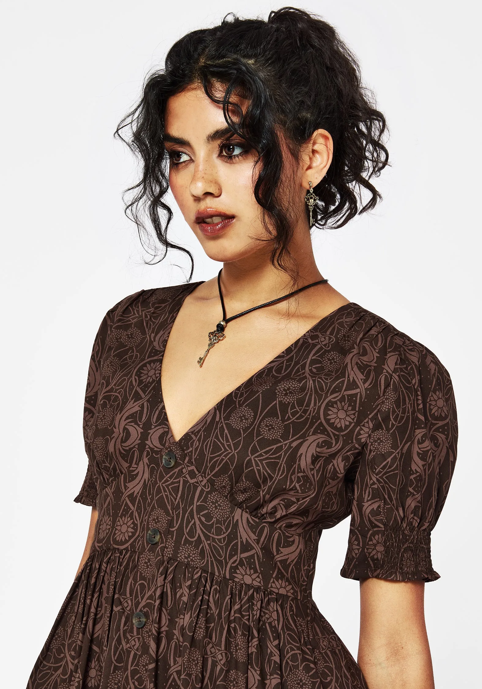Fianna Midi Dress - Brown Chic dinner outfit Fresh Shore