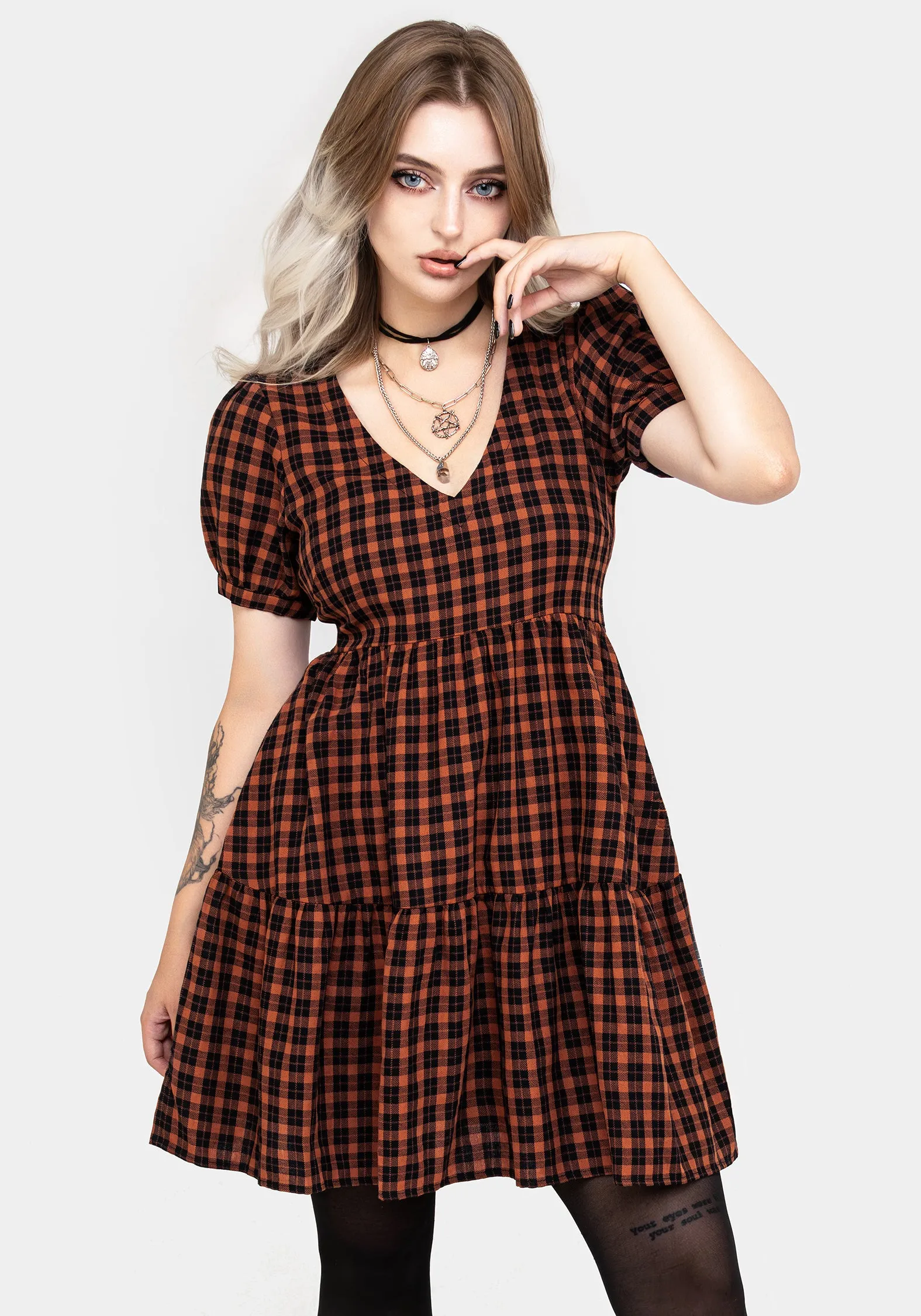 Terra Check Mini Smock Dress - Orange Edge Beat Edge Soft
