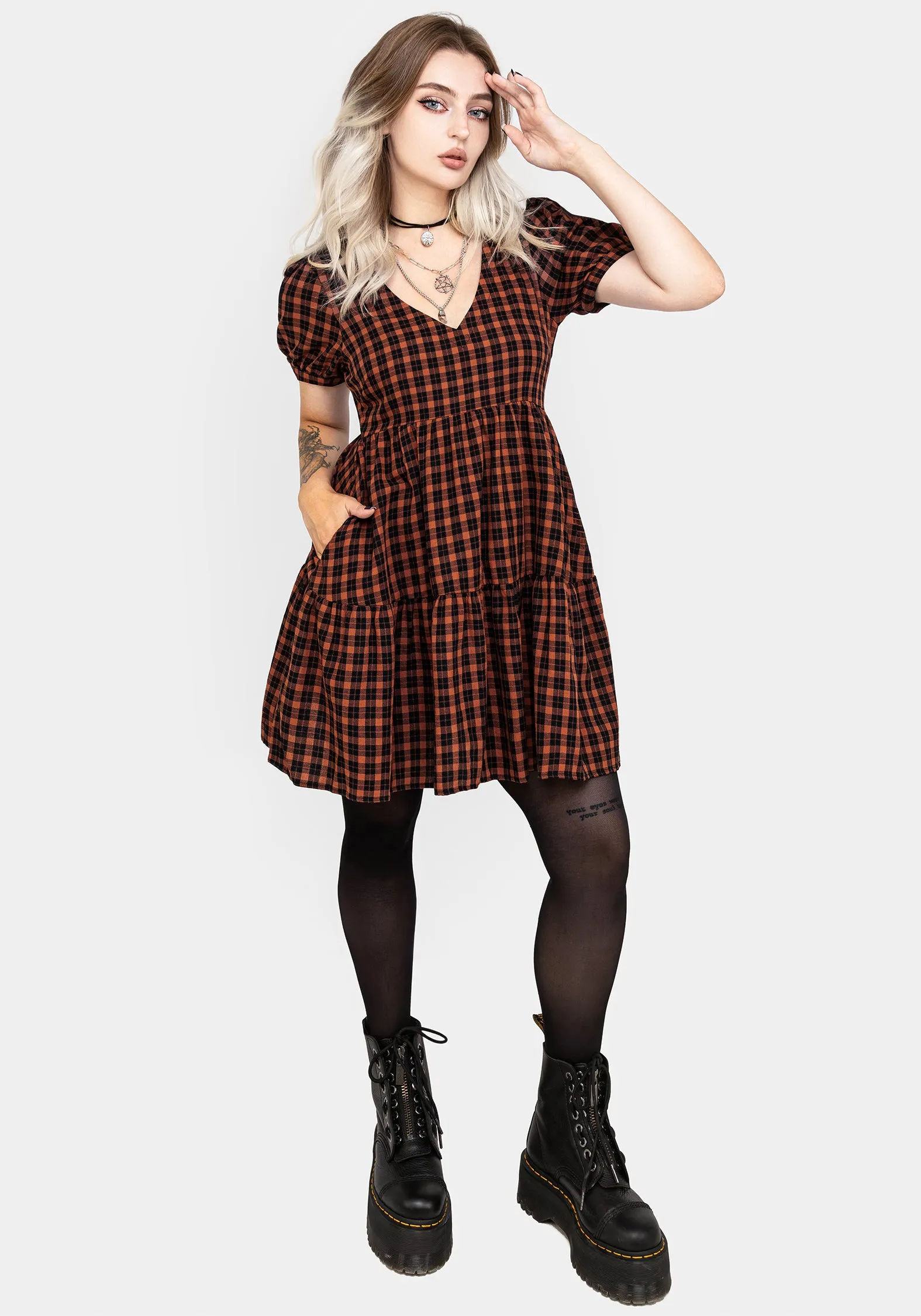 Terra Check Mini Smock Dress - Orange Chic Silhouette