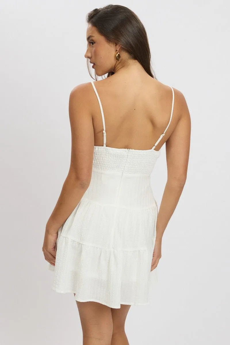 Heat Glow Stage Soft White Fit And Flare Dress Mini Textured Fabric