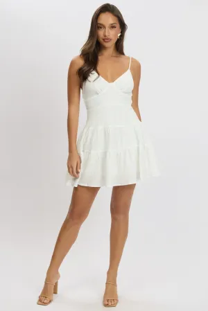 Sassy Pop White Fit And Flare Dress Mini Textured Fabric