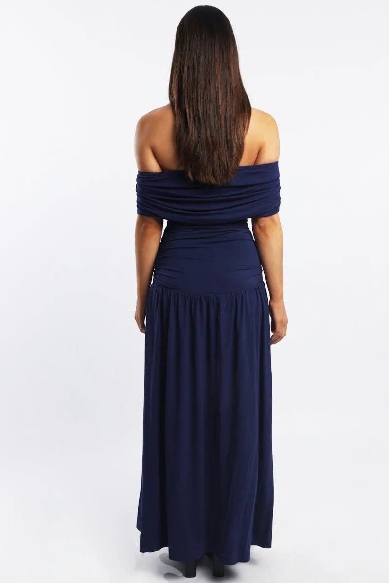 Blue Off Shoulder Maxi Dress Flame Glow