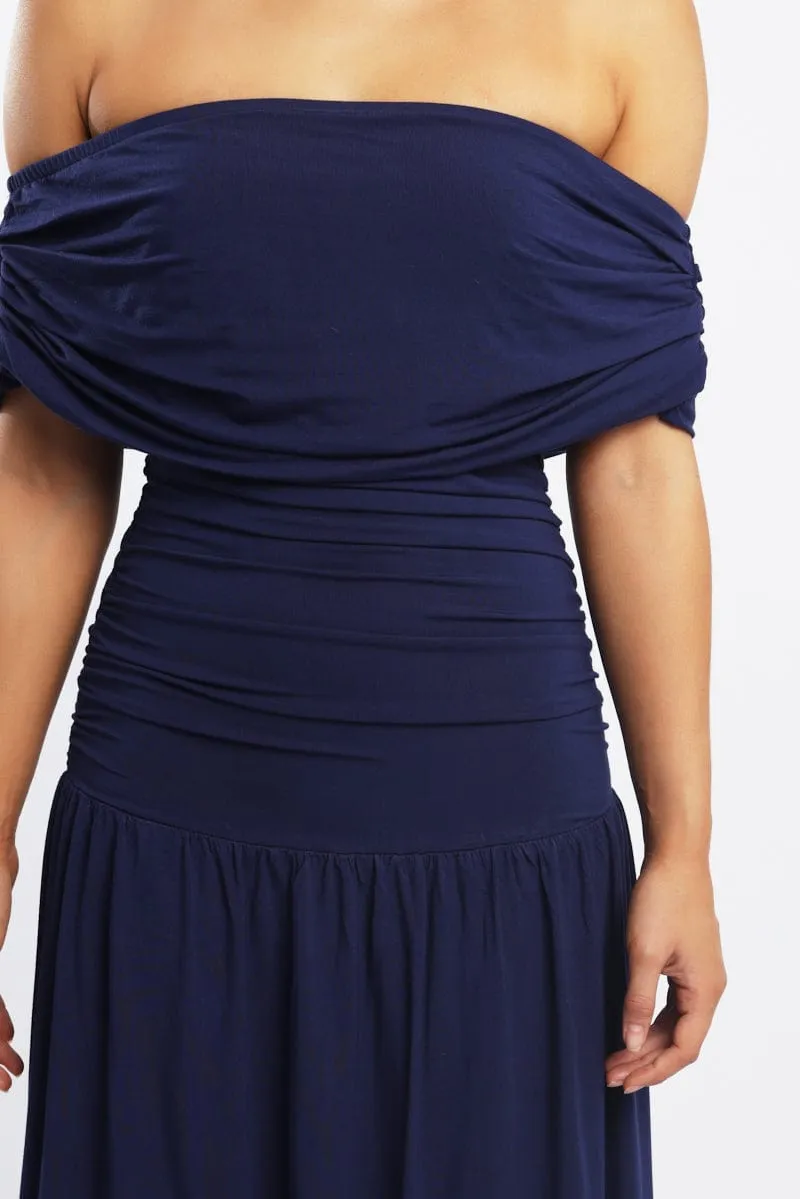 Lilac Soft Wild Meadow Blue Off Shoulder Maxi Dress
