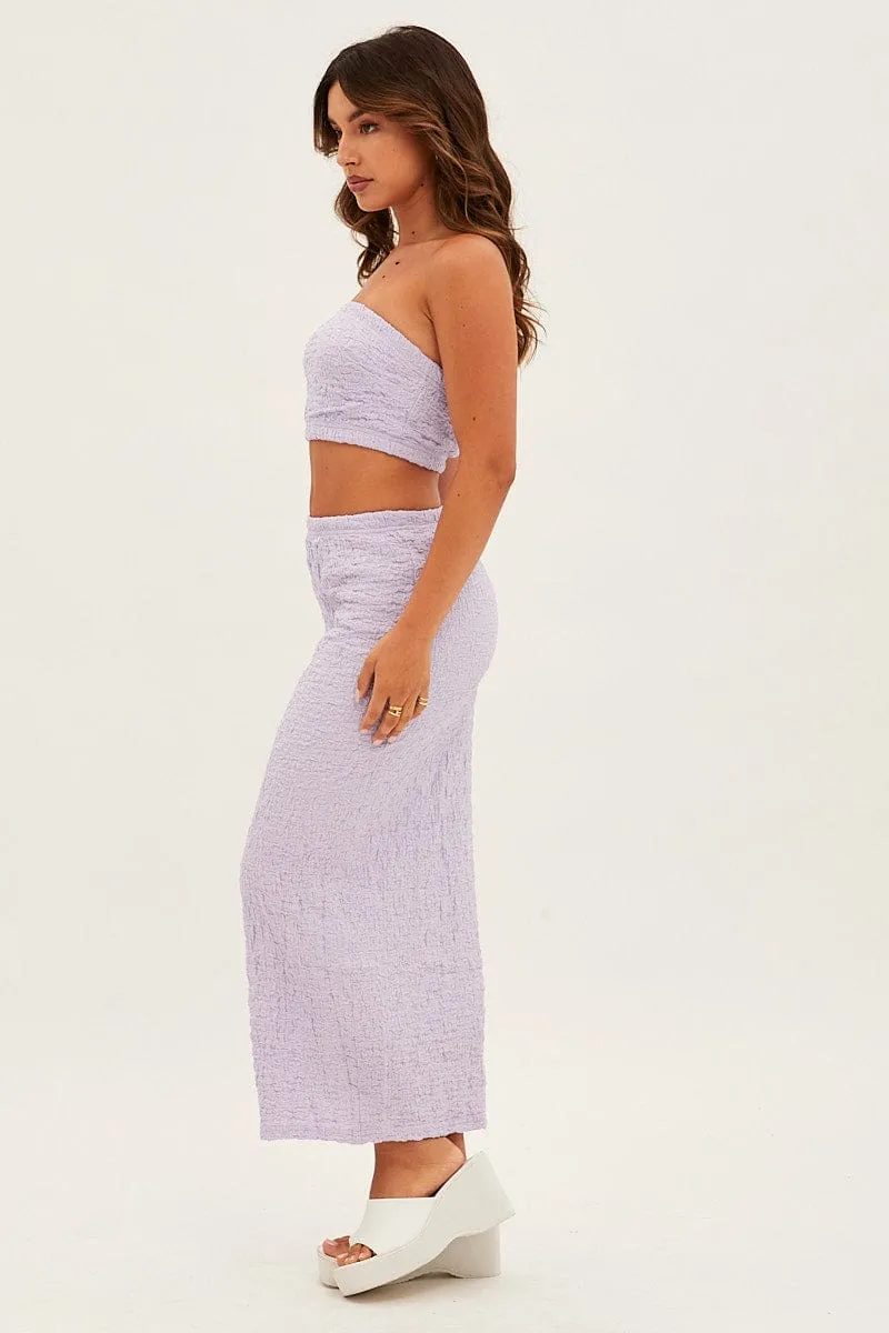 All Season Wear Purple Midi Skirt Elastic Waist Textured