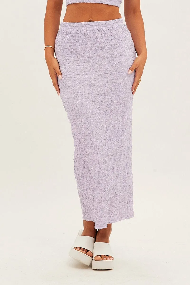 Purple Midi Skirt Elastic Waist Textured Relaxed Vibes