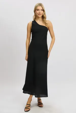 Tower View Layer Art Black One Shoulder Maxi Dress