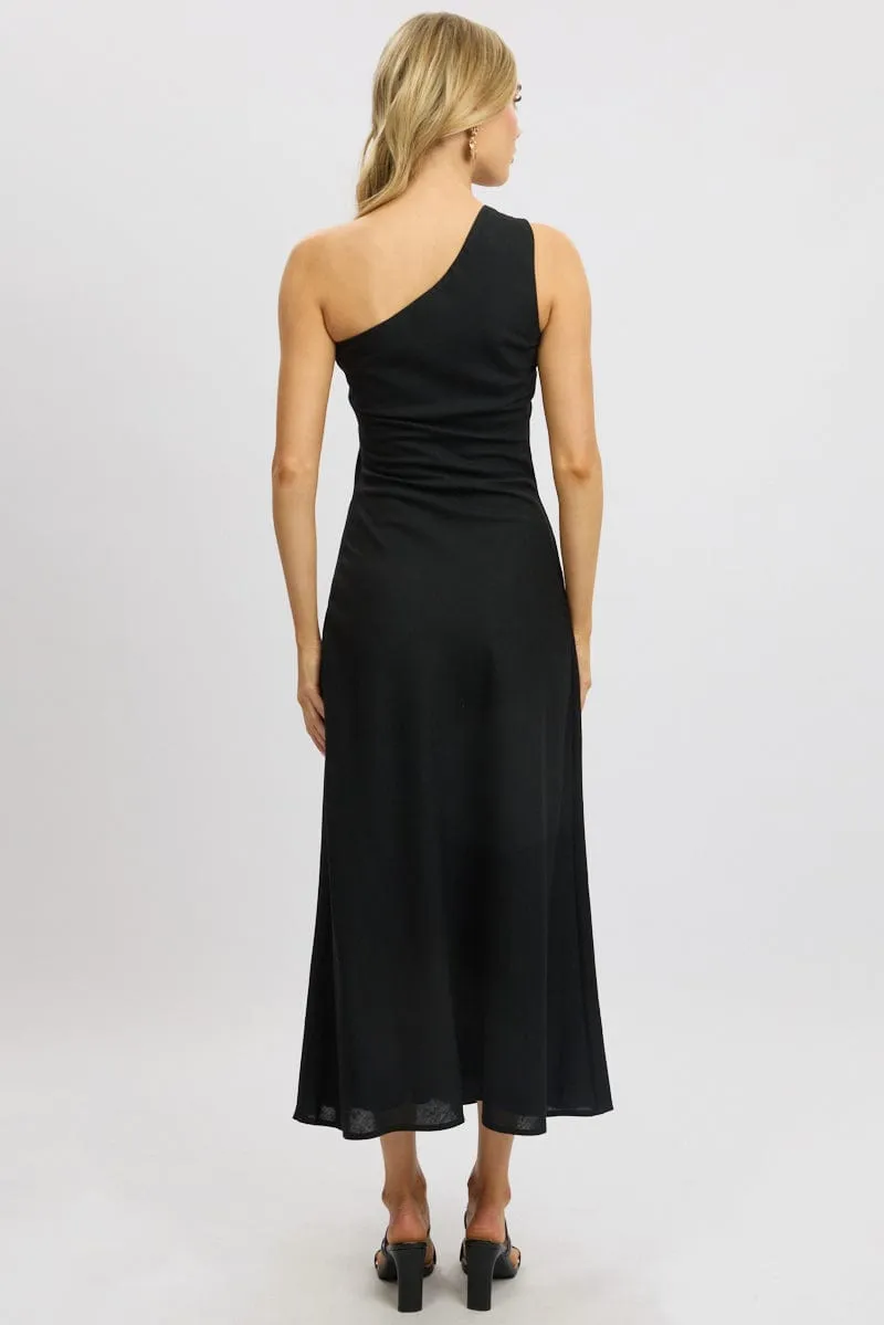 Black One Shoulder Maxi Dress Feather Soft Moonlit Shore