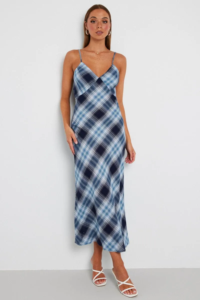 This dress is a versatile option that can be styled in many different ways Multi Check Maxi Slip Dress Bias Cut