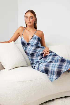 Multi Check Maxi Slip Dress Bias Cut Red Glow
