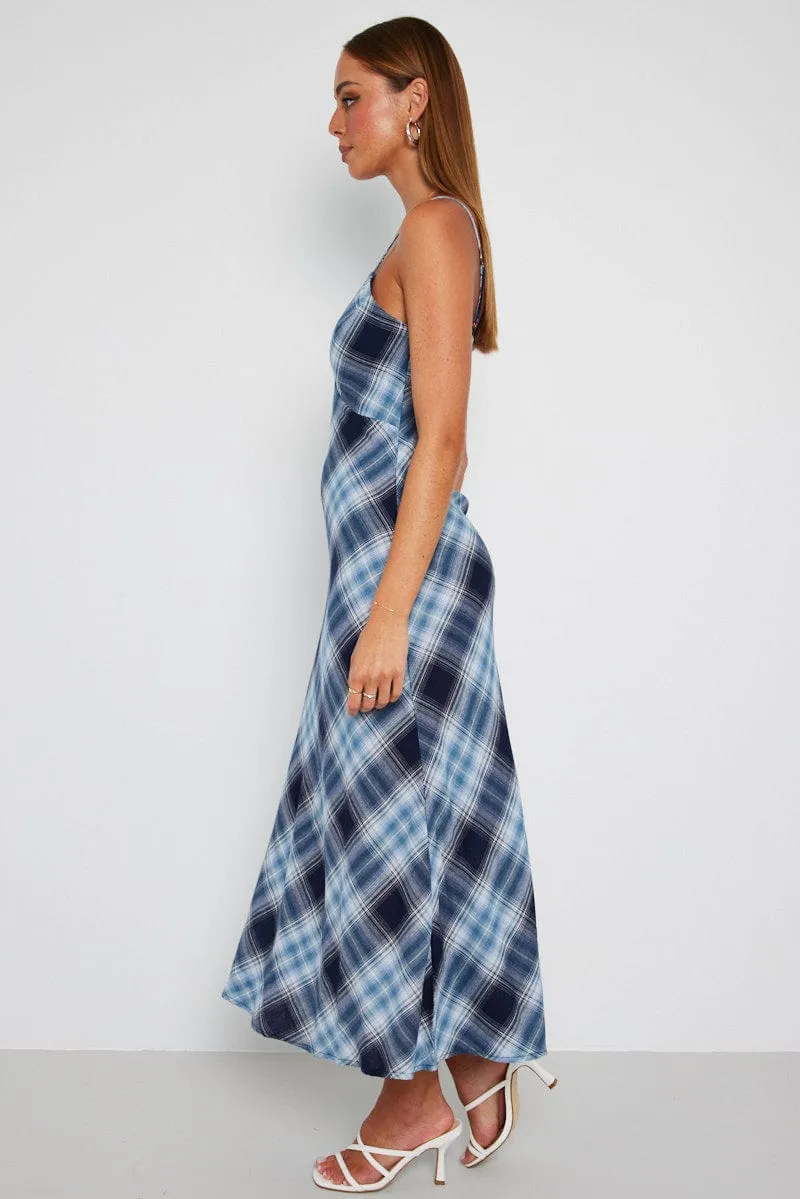 Multi Check Maxi Slip Dress Bias Cut Comfortable evening wear