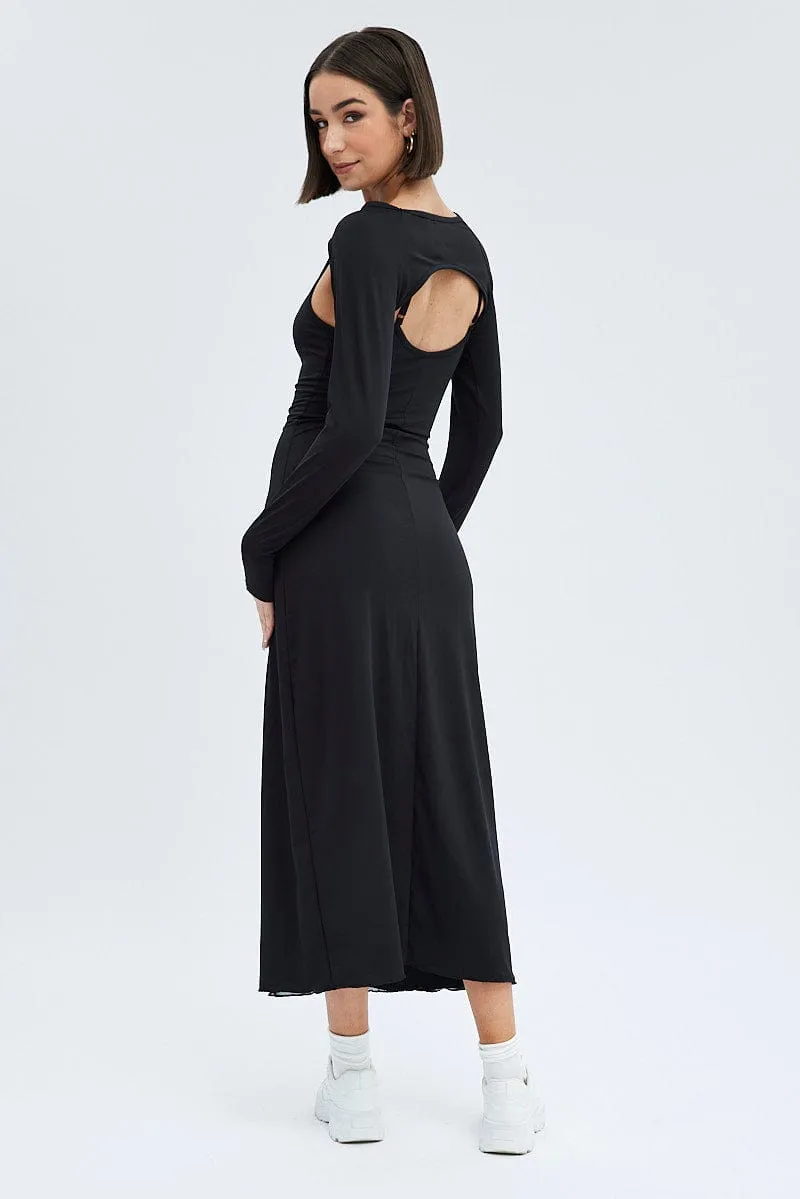 Black Shrug & Dress Set Long Sleeve Maxi Bodycon Jersey With its graceful design this dress creates a polished look for any occasion