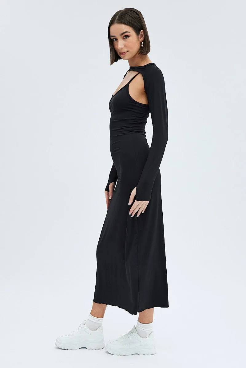 Black Shrug & Dress Set Long Sleeve Maxi Bodycon Jersey Greek Touch Bamboo Glow