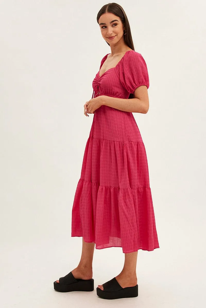 Drift Sand Pink Maxi Dress Sweetheart Neck Puff Sleeve