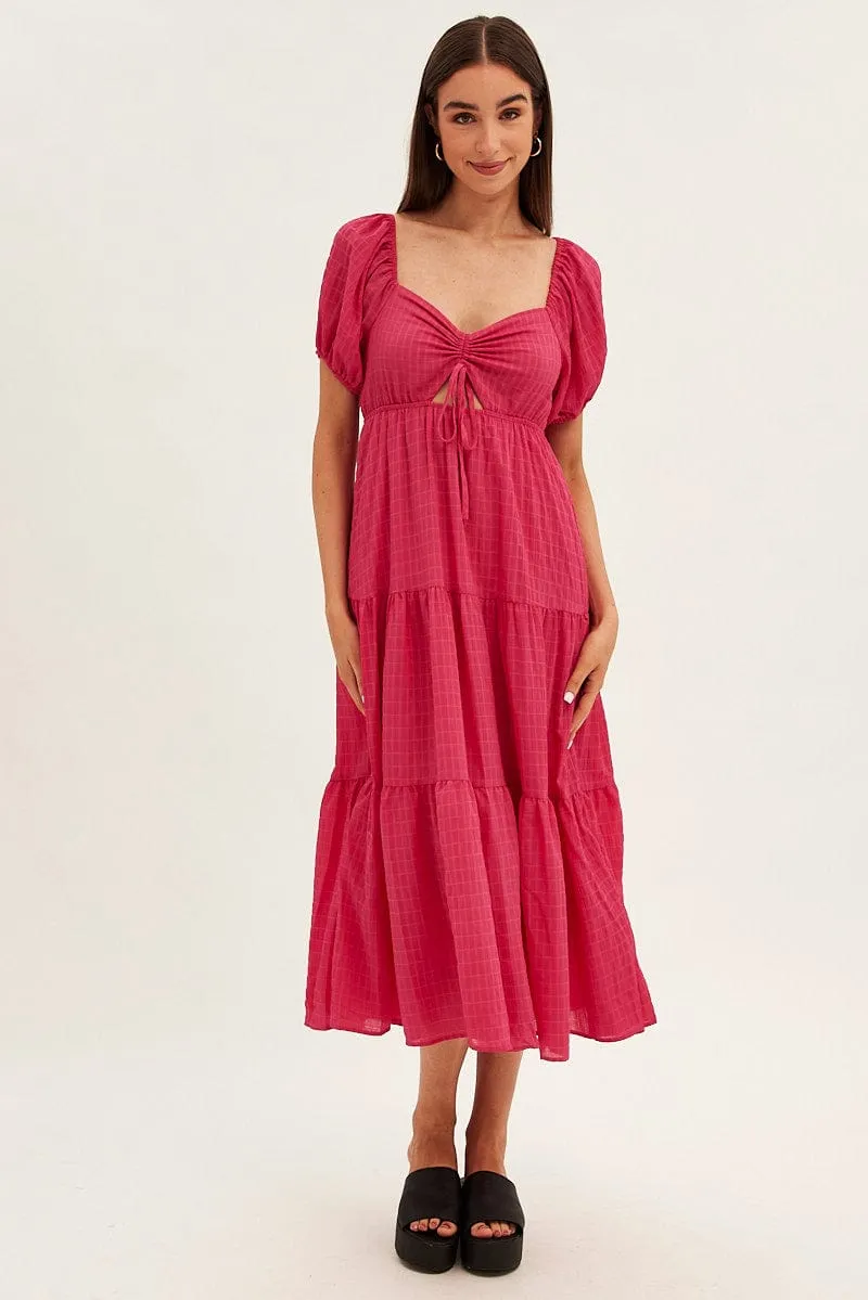 Pink Maxi Dress Sweetheart Neck Puff Sleeve Lavender Glow Pine Grove