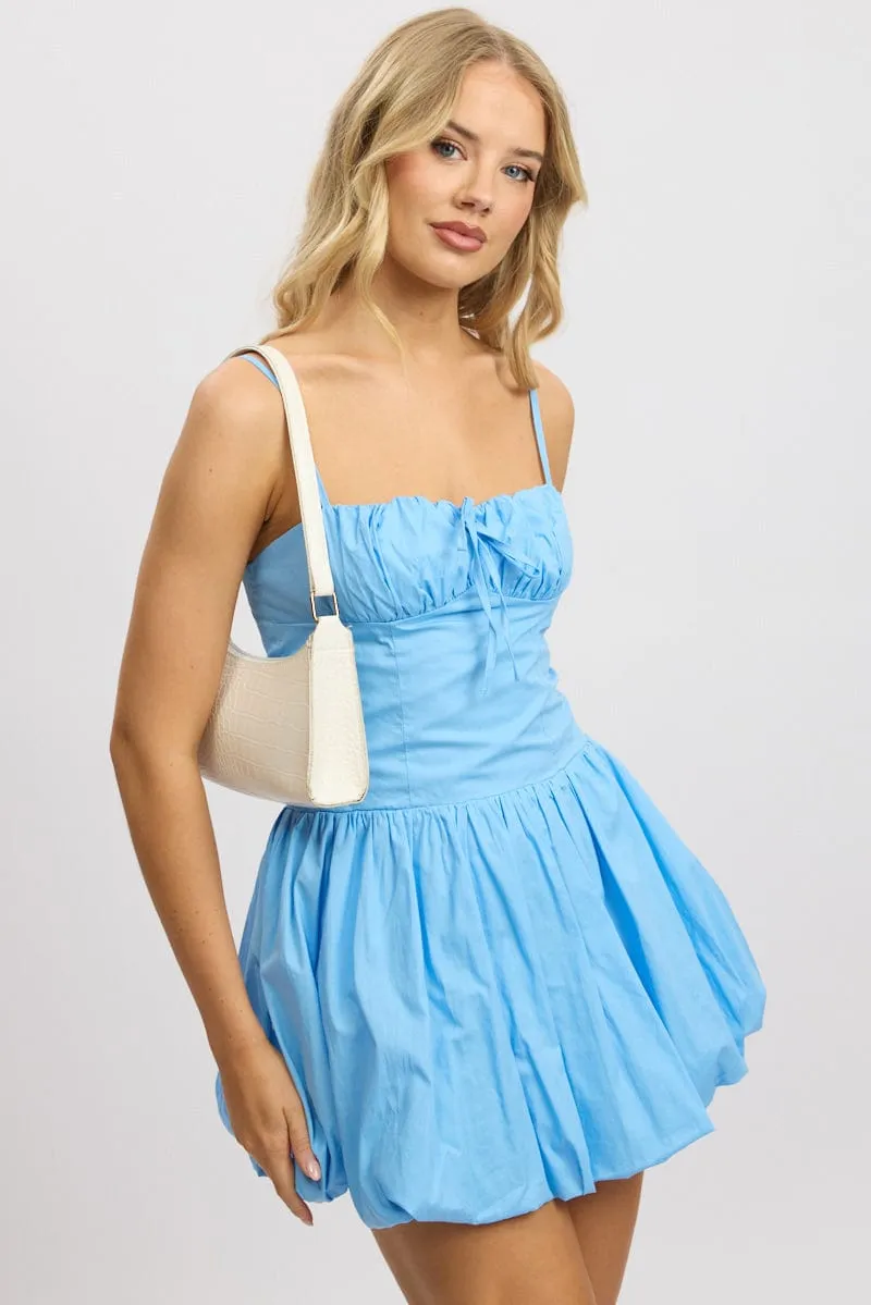 Blue Bubble Dress Mini Sunset Glam Shiny Tone
