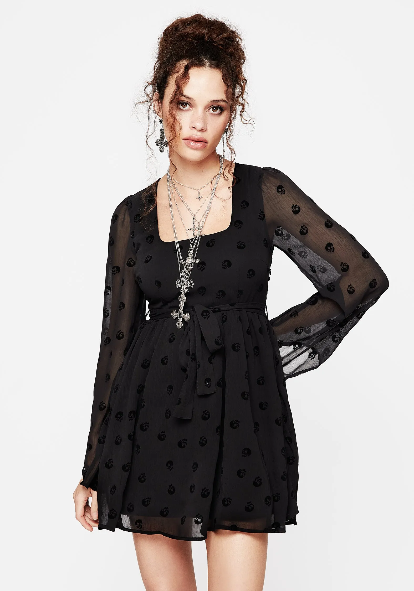 Bones Flocked Chiffon Mini Dress Neon Glow