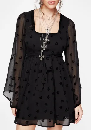 Daring Mode Bones Flocked Chiffon Mini Dress