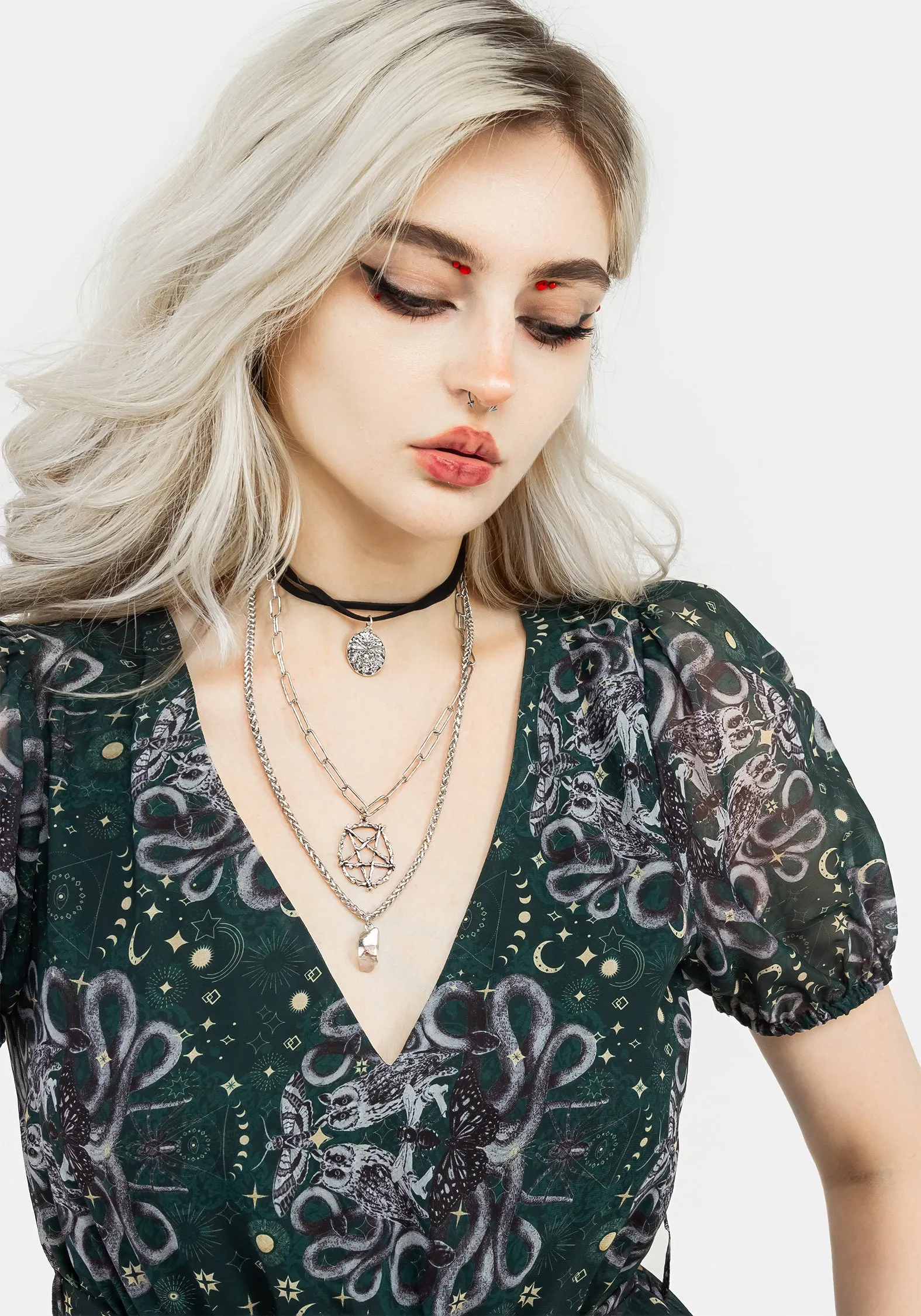 Invisible Zipper Closure Flattering mini dress for all shapes Cailleach Puff Sleeve Pleated Mini Dress