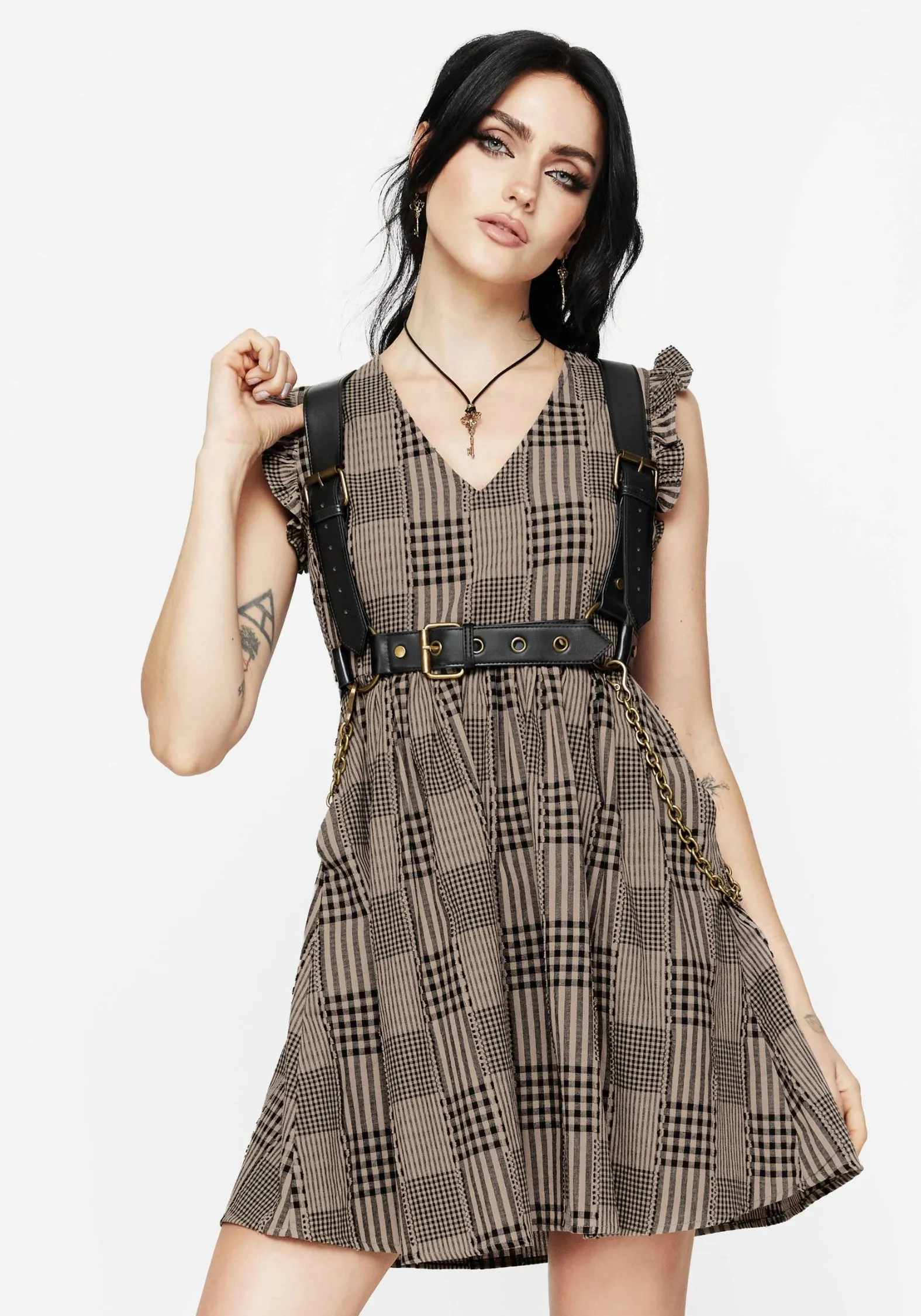 Mabel Check Mini Skater Dress Casual Day Out