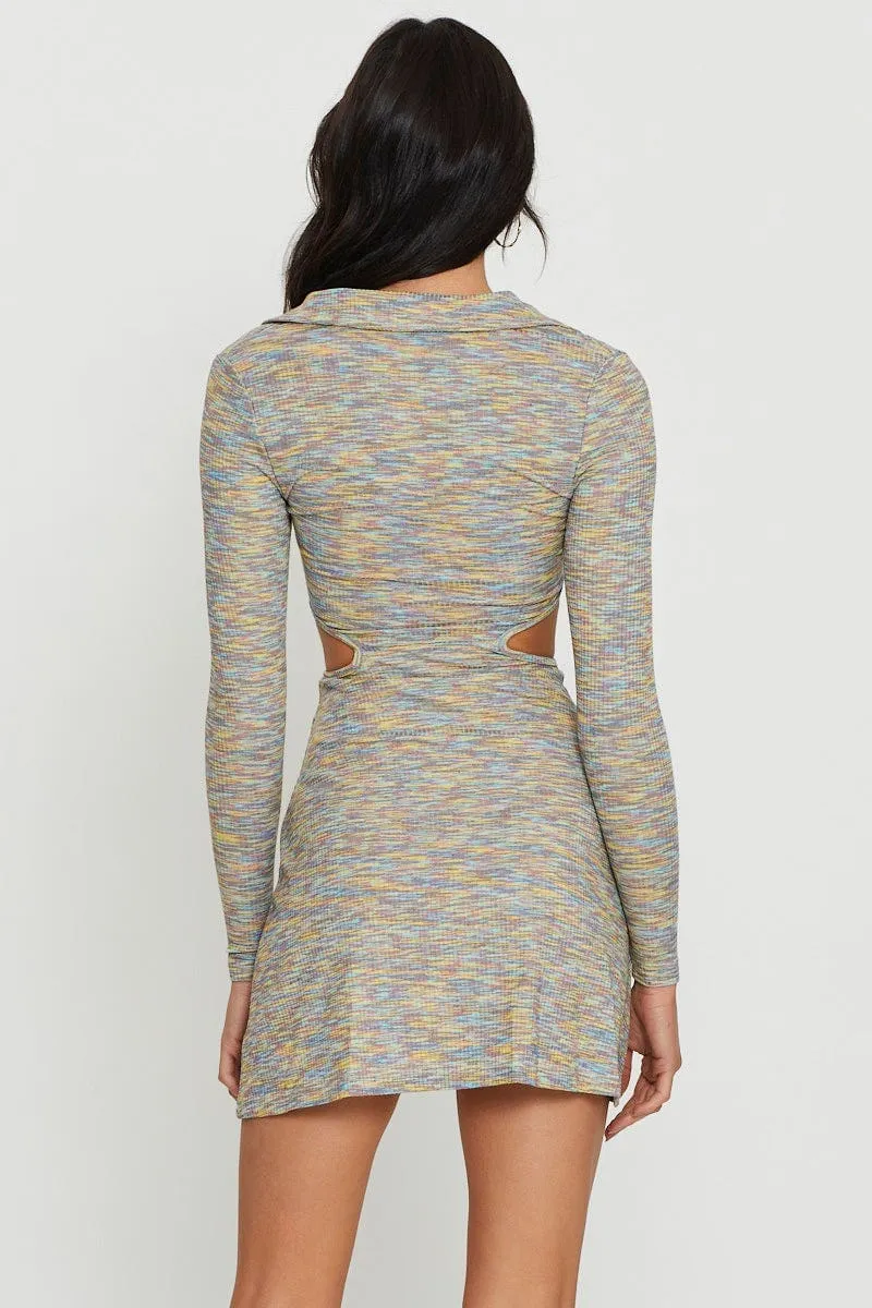 Bold statement dress Yoke Back Construction Multi Mini Dress Long Sleeve