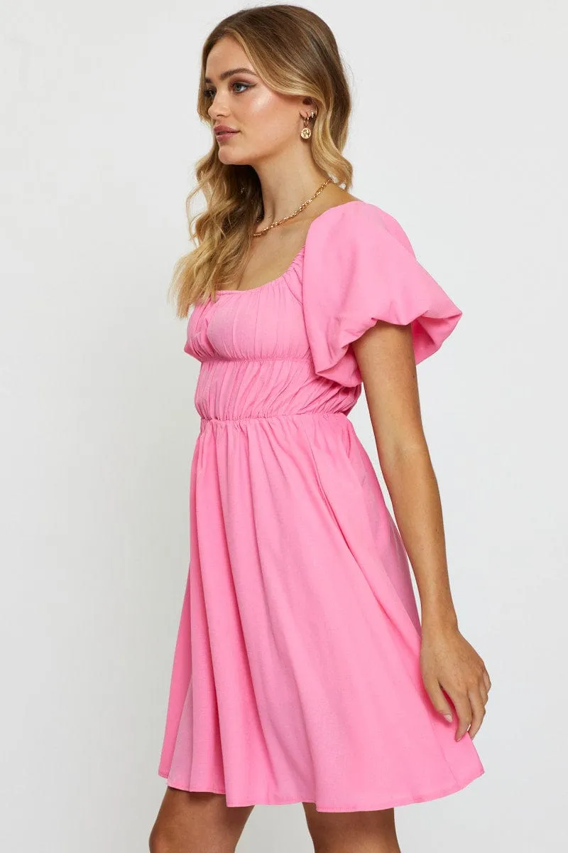 Stylish short formal dress Bar Pop Pink Mini Dress Short Sleeve