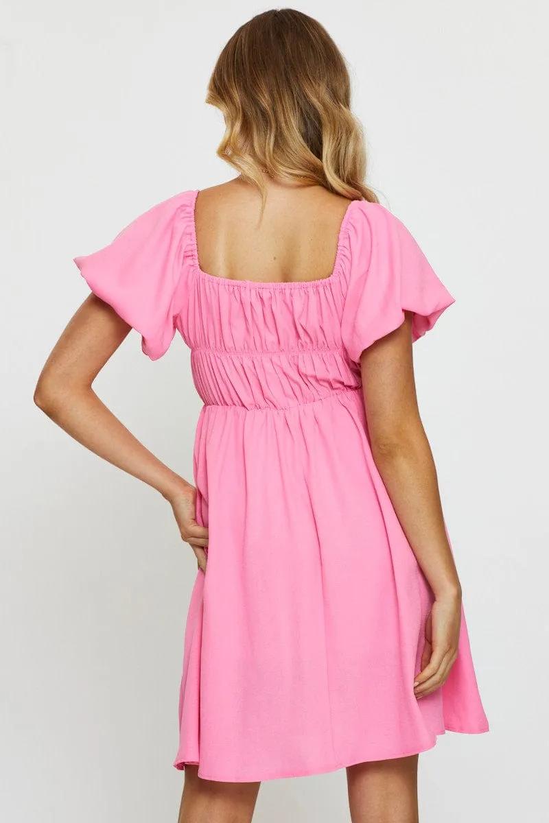 Easy Care Pink Mini Dress Short Sleeve